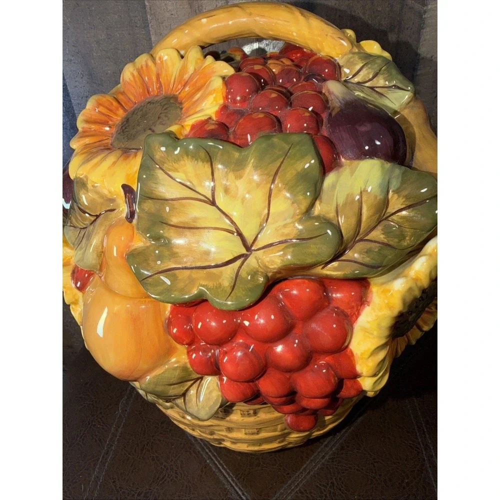 Vtg Certified International Pamela Gladding Windsor Fruit Basket Cookie Jar  12